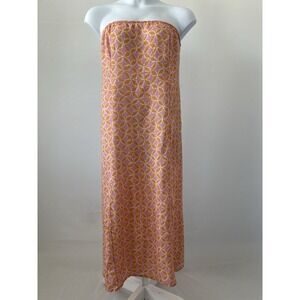 by Anthropologie Sz: XL Linen Blend Pink Orange Strapless Midi Dress (b60)